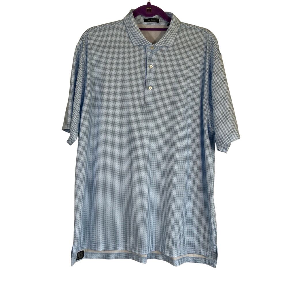 Turtleson Mens XL Performance Polo Shirt Light Blue Polka Dot Roxiticus Logo